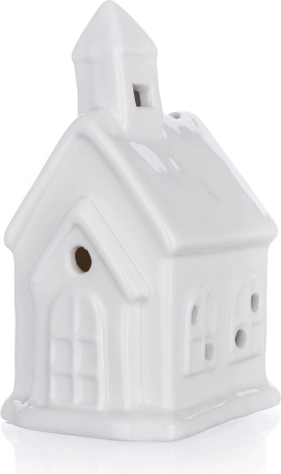 Porseleinen LED-huisje – witte decoratie met flikkerend licht