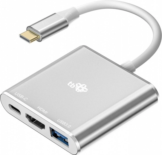 Adapter USB C HUB 3in1 - HDMI, USB, PD silver