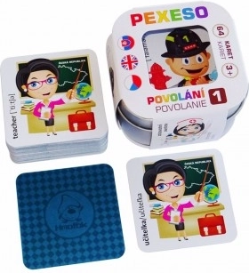 Pexeso Professions 1 – waterproof, Czech–Slovak–English, 64 cards in a tin box