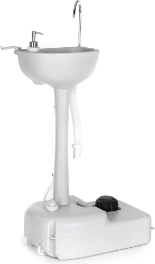 Portable freestanding sink with tank and soap dispenser