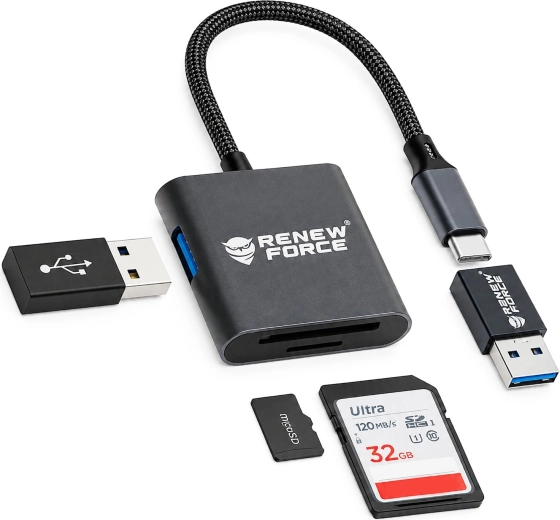 Lecteur de cartes mémoire USB‑C 3‑en‑1 Renew Force