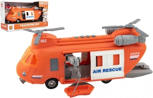 Rescue helicopter plastic 28 cm with friction drive on battery with light and sound in a box 32x19x12 cm
