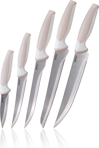 TRINITY CULINARIA Kitchen Knife Set, cream, 5 pieces