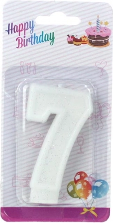 Birthday candle number 9 white with glitter