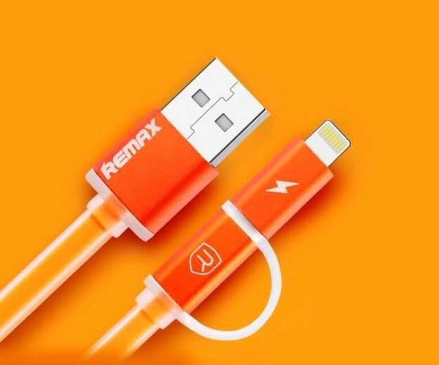 Remax Aurora 2-in-1 charging and data cable USB–Lightning/micro‑USB, orange