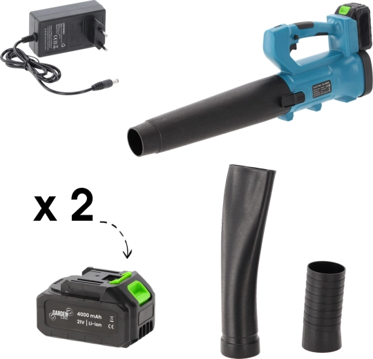 21 V Cordless Garden Leaf Blower with 2× 4Ah Batteries and Charger
