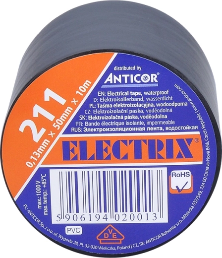 Solight isolerende elektrotape 50 mm × 0,13 mm × 10 m zwart