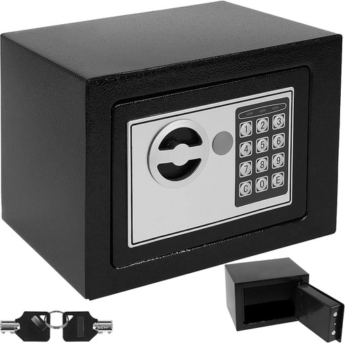 Electronic safe with code and key, black, A5