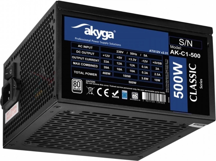 Akyga ATX Power Supply 500 W Classic 80 PLUS