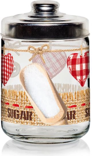 Bocal en verre avec couvercle Cerve Valentina 800 ml pour sucre avec motif cœur