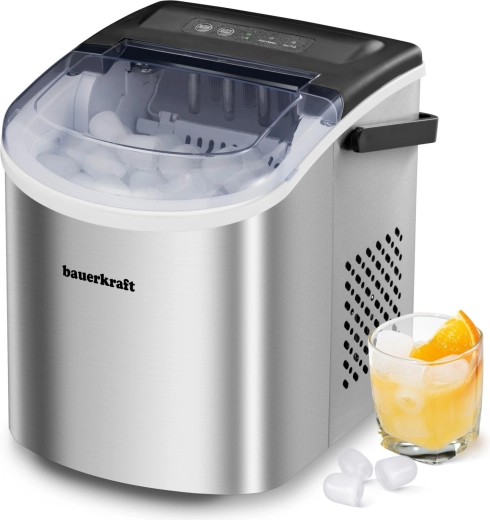 Compact ice cube maker Bauerkraft 12 kg/24 h, 1.3 l, silver