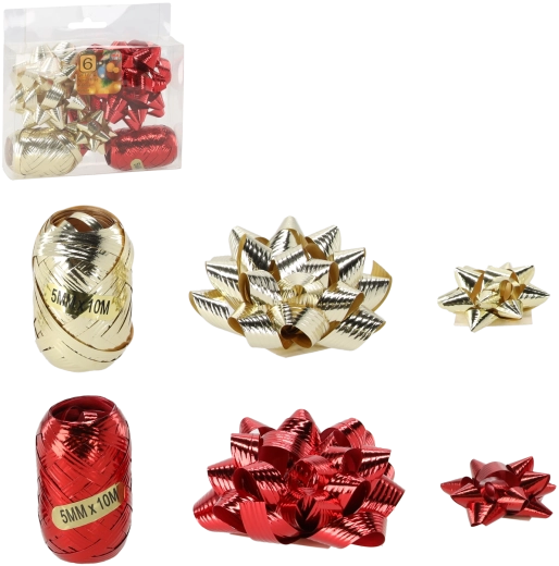 Gift Wrapping Set – Gold and Red (2 ribbons and 4 bows)
