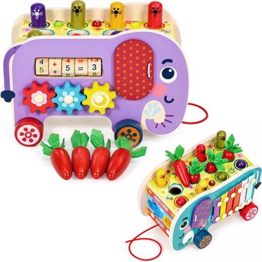 Éléphant multifonction à tirer en bois ECOTOYS 8 en 1