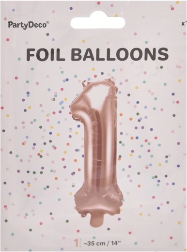 Ballon en aluminium chiffre 1 rose nacré 35 cm