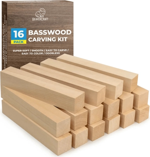BeaverCraft set of basswood carving blocks, 16 pcs