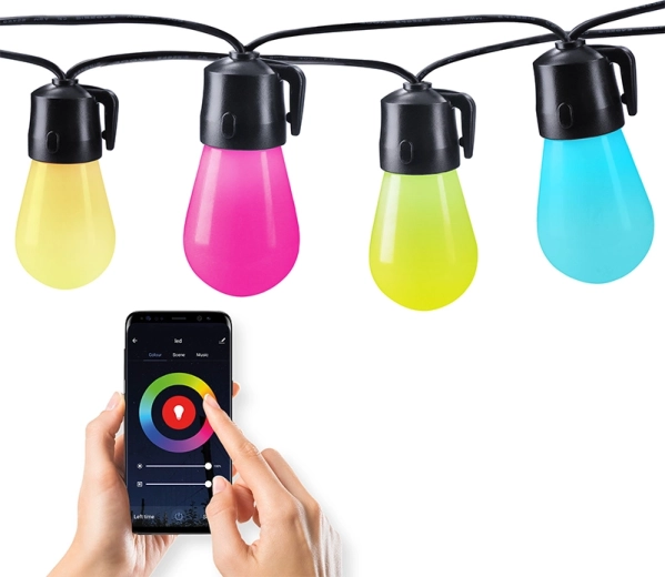 Solight slimme LED-verlichtingsslinger voor buiten RGB 15 lampen Bluetooth 20 m