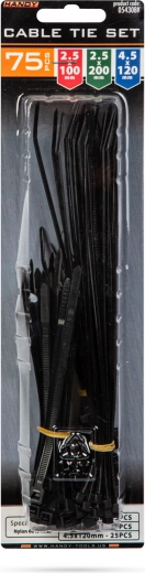 Kit de serre-câbles noirs, 75 pièces