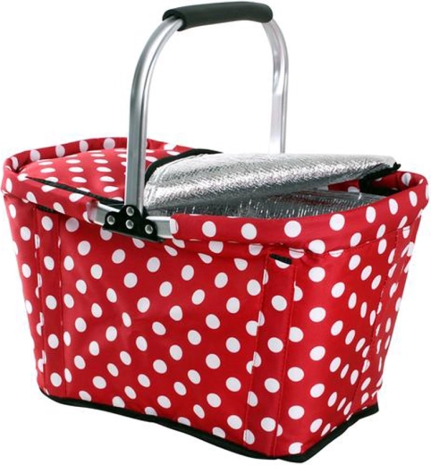 Faltbarer Thermo-Einkaufskorb mit Reißverschluss TORO, roter Polka-Dot