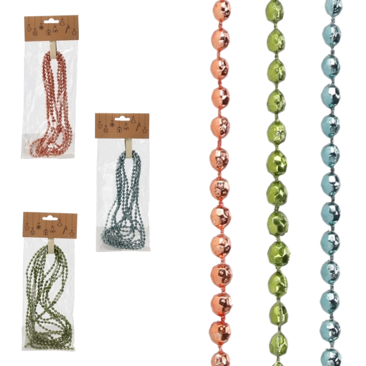 Kerstslinger met kralen 2,7 m – olijf, koper en grafiet