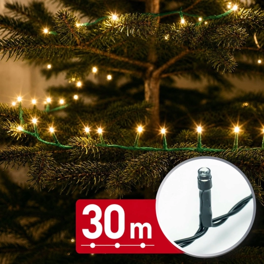 Guirlande lumineuse LED de 30 m avec 600 LED, blanc chaud, câble vert