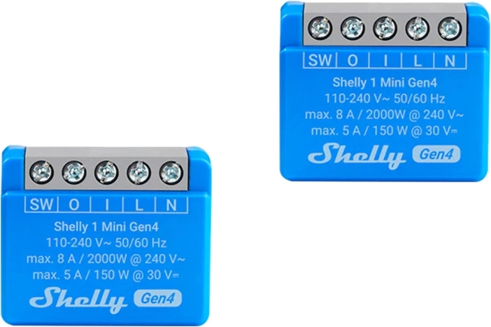 Ensemble de mini actionneurs relais Shelly 1 Mini Gen4 (2 pcs) avec Zigbee et Matter