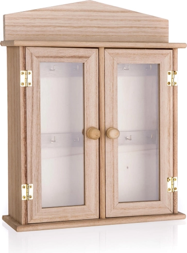 Armoire à clés en bois avec portes vitrées 27 × 22 × 6,5 cm