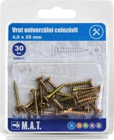 Vis universelles à filetage total 4,0 × 25 mm, zinguées (30 pcs)