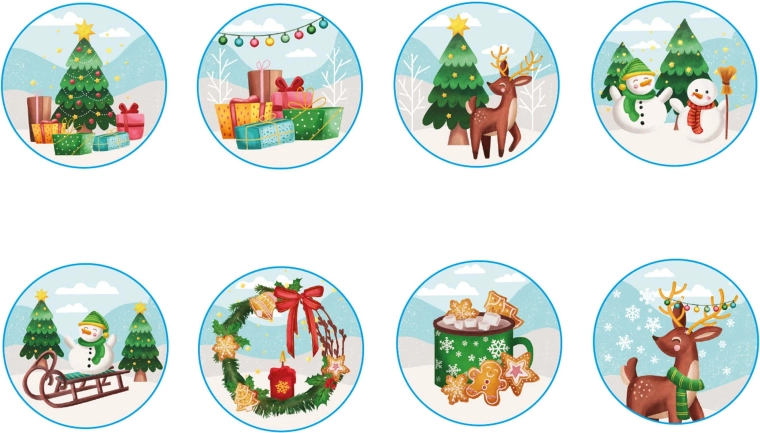 Kerst ronde stickers 2,5 cm – 200 stuks
