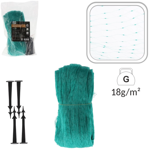 Bird Netting 10 × 20 m, Green, with Pegs