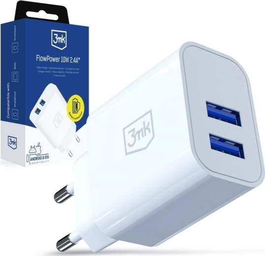 3MK FlowPower netlader 10 W, 2× USB-A, 2,4 A, wit