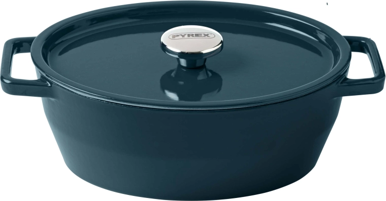 Pyrex gietijzeren braadpan met deksel 24 cm, 4 l, donkergroen