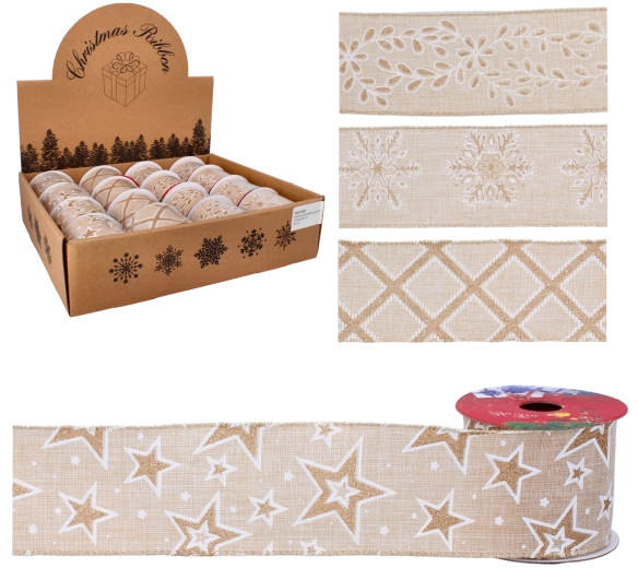 Ruban décoratif de Noël doré 6,3 cm × 2,7 m, motifs assortis, 16 pcs