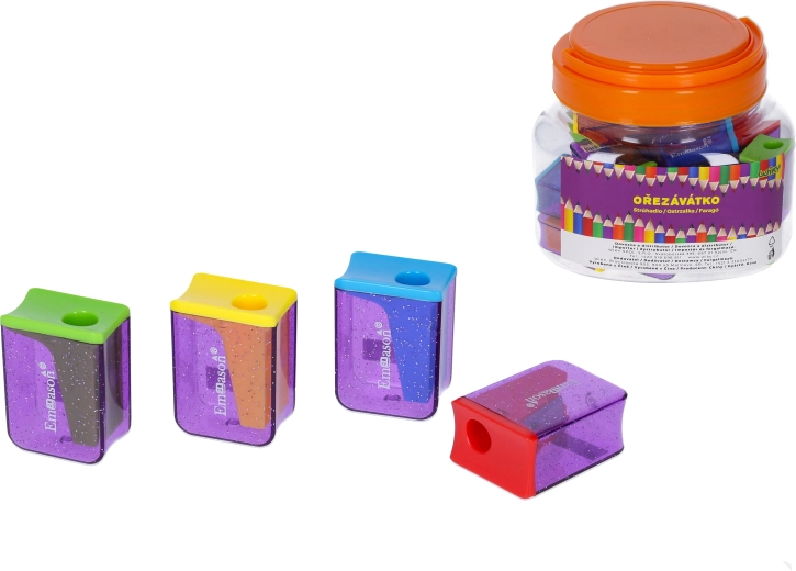 Single-pencil sharpener with container - 4 colors