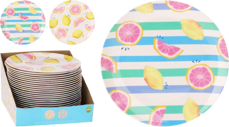 Shallow melamine plate 25 cm with fruit motif