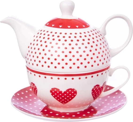 Porcelain tea-for-one set Heart Dot, 3 pieces