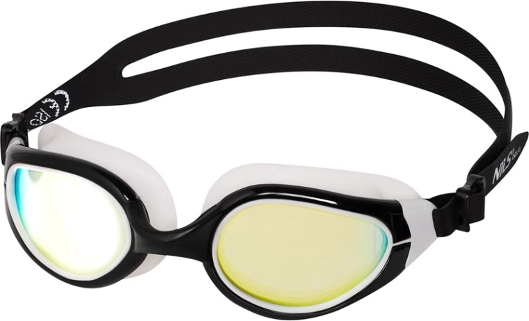 Lunettes de natation NILS Aqua noir et blanc avec verres miroir et Anti‑Fog