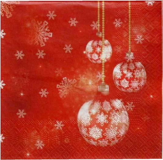 Kerstservetten met rode ballen 33 × 33 cm, 3-laags - 1 stuk