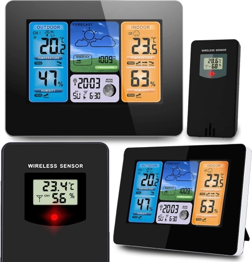 Station météo numérique avec écran couleur BD-902, noir