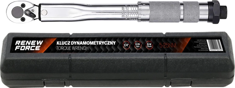 Clé dynamométrique Renew Force 1/4" 5–25 Nm avec cliquet et étui