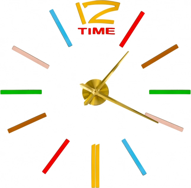 Horloge murale adhésive DIY à diamètre réglable, aiguilles dorées, repères colorés