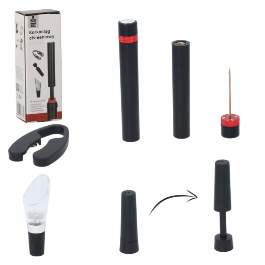 Ensemble de 4 accessoires pour vin avec tire-bouchon à pression