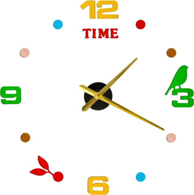 Horloge murale DIY adhésive à diamètre réglable 80–90 cm, aiguilles dorées, chiffres colorés