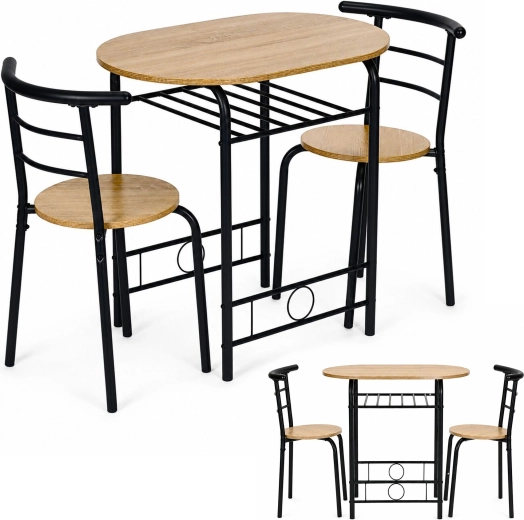 Ensemble de salle à manger table et 2 chaises ModernHome pour 2 personnes, style loft