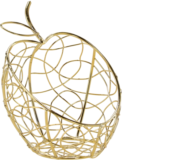 Gouden metalen mand in de vorm van een appel