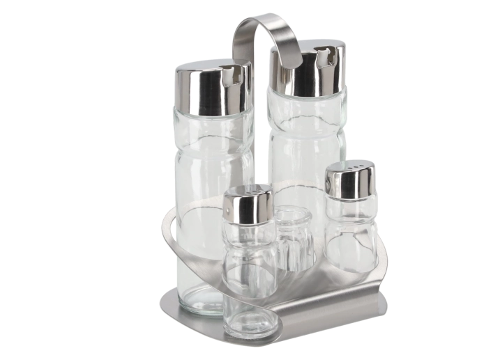 5-delige kruidenpotjesset van glas en roestvrij staal