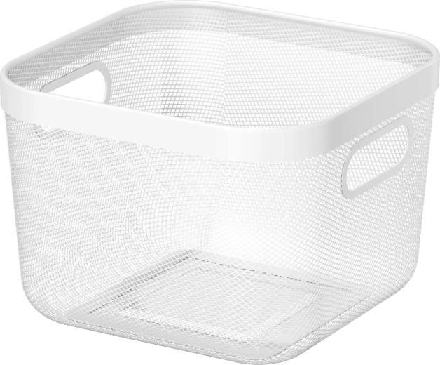 White metal storage basket 24 × 24 × 17 cm