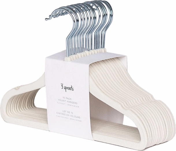 3 Sprouts velvet non-slip kids hangers Cream 15 pcs