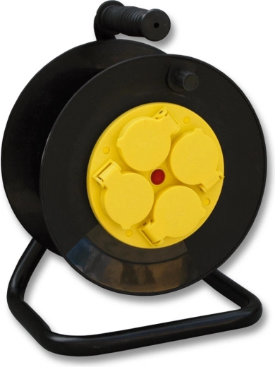 Enrouleur de câble rallonge 25 m avec tambour, 4 prises, caoutchouc, IP44