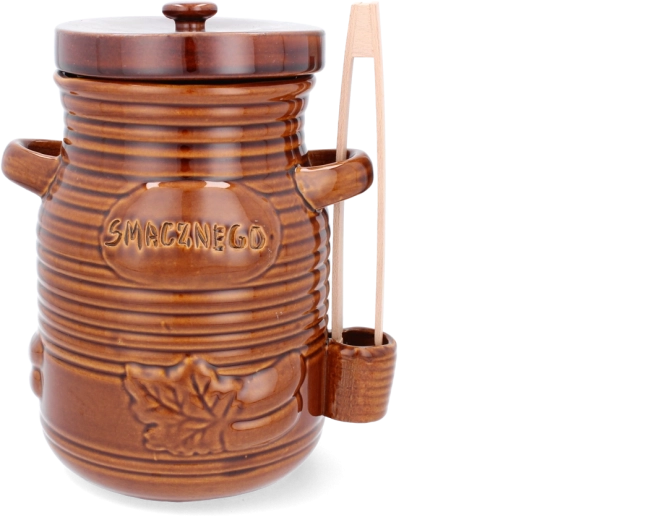 Keramische fermenteerpot 1,5 l met houten tang – honingkleur
