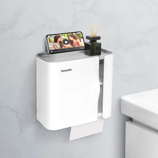 Wandhouder voor toiletpapier met plankje, wit